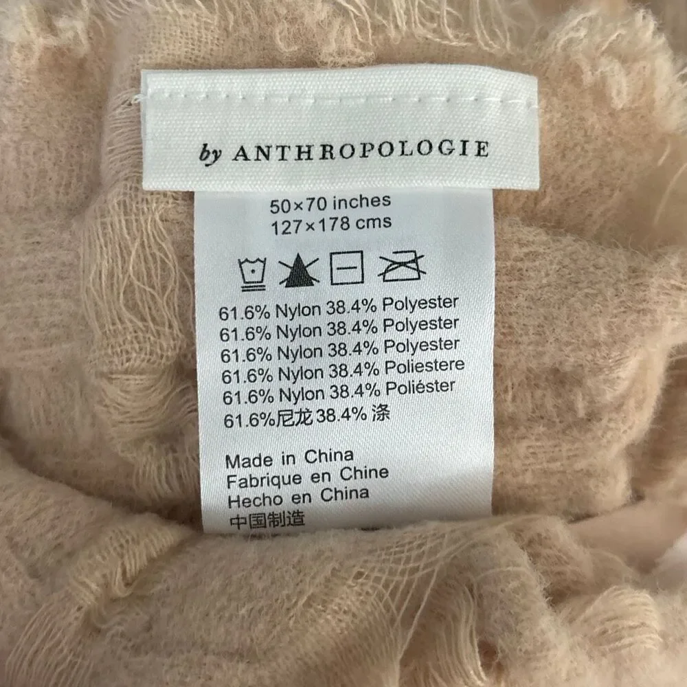 NWT Anthropologie Tasseled Lucille Throw Blanket In Cream Pink 50x70”